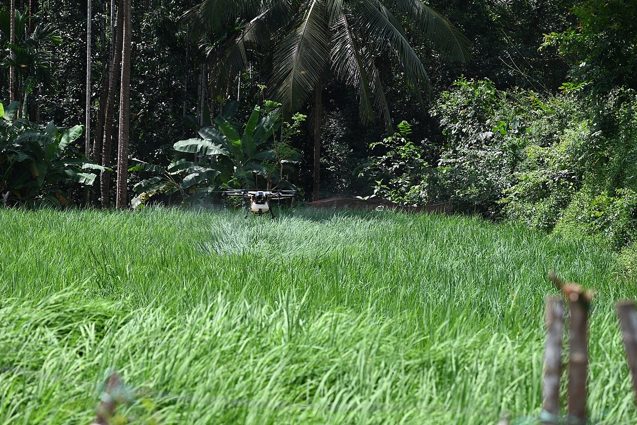 An agricultural drone over a field
